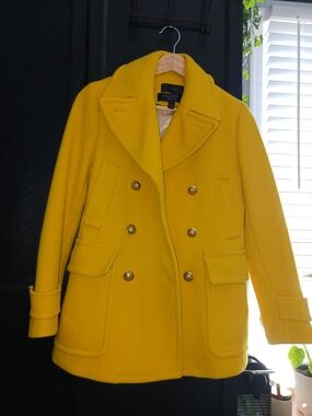 J Crew Stadium Wool Double-Breasted Yellow Peacoat